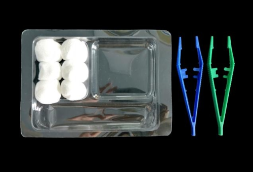 Set de pansement avec blister souple et plateau transparent APET biodégradable - Carton de 48 sets